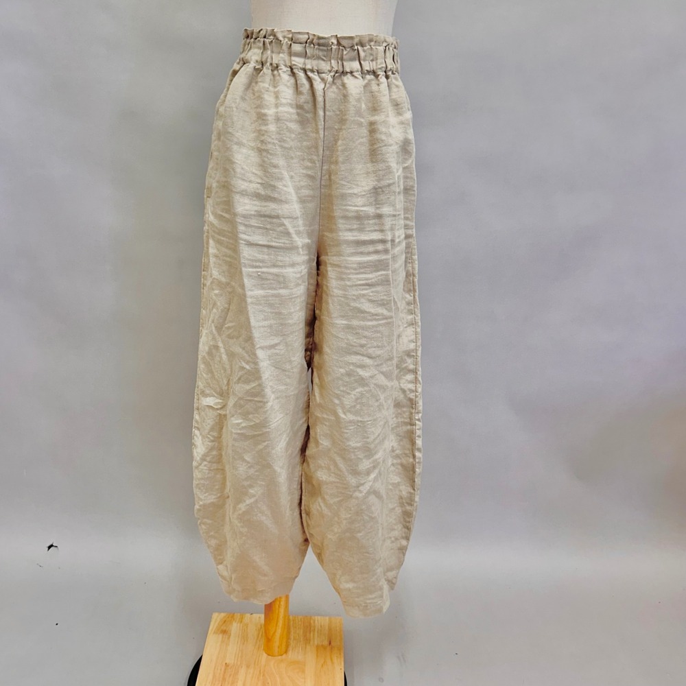 LenokLINEN tan flax Linen Lantern Pants‎ Turkish Style Relaxed Fit Size Medium - Picture 3 of 16